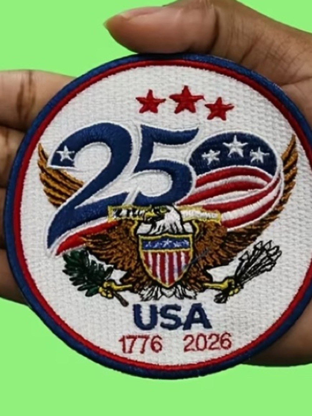 USA 250th Anniversary Embroidered Patch - Red Blue White